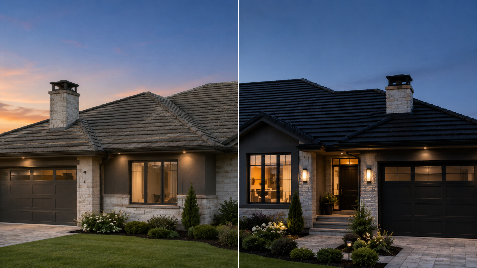 Before-and-after of a restored tile roof in Coomera, Gold Coast